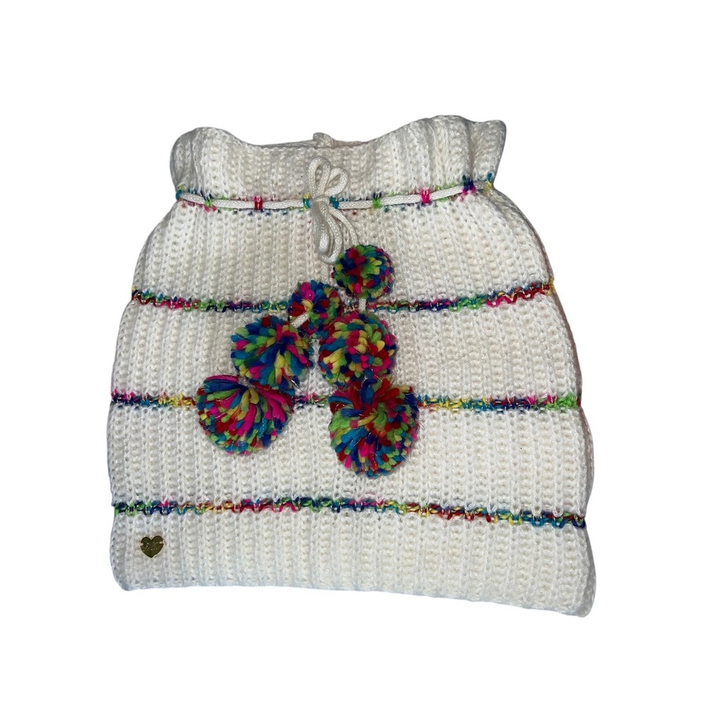 276 Betsey Johnson Knit Mini Skirt Bow Pom Poms Women's Small